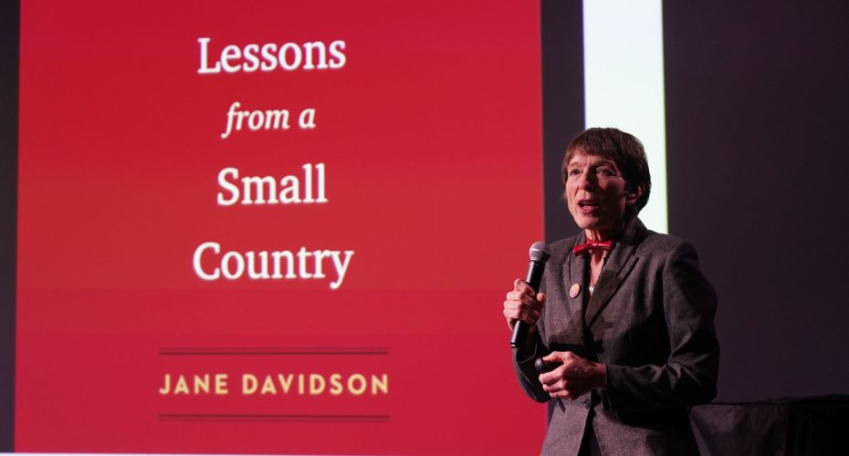 Jane Davidson on stage at UCD event
